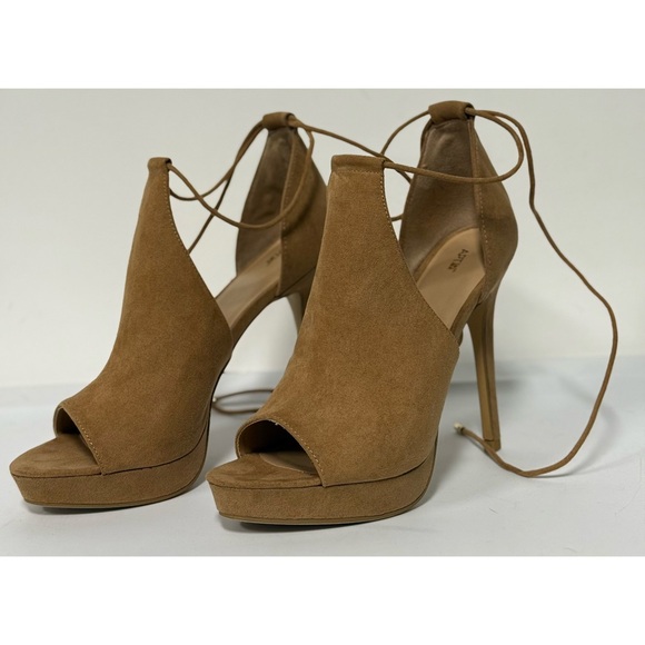 NIB Apt. 9 Lace-Up Platform Stiletto Heels Faux Suede Brown Size 9 - Picture 5 of 11